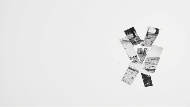 mental health awareness depression advocacy. Scattered black and white film strips on a white background, creating a creative and artistic visual composition. - Powered by Adobe