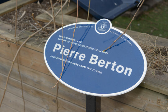 Toronto Legacy Project plaque commemorating Pierre Berton contributions to Canadian literature and journalism located on Sackville St