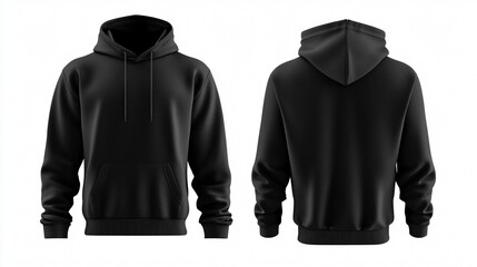 Professional Black Pullover Hoodie Mockup Front and Back View