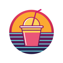 A Retro Vintage Style Slushie Cup with Vibrant Colors and Cool 80s Vibes