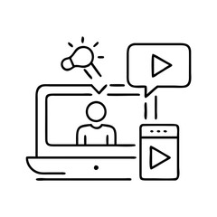 video marketing icon, video marketing line art - simple line art of video marketing, perfect for video marketing logos and icons