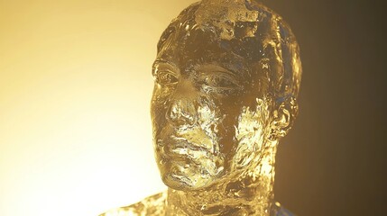 A mannequin made of ice, slowly melting under warm lighting.