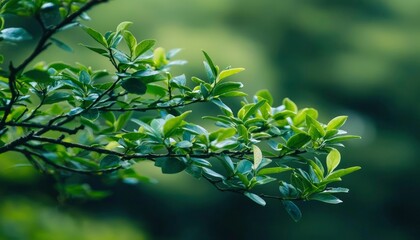 Lush green leaves on branch