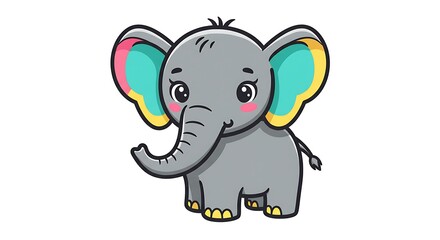 Obraz premium Cartoon Elephant Standing with Big Ears Illustration