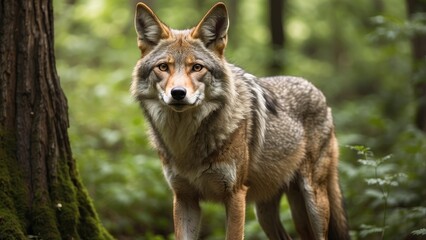 Obraz premium Golden Jackal in Natural Light Standing on Grassland