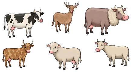 Fototapeta premium Cartoon Farm Animals Grouped Together on White Background