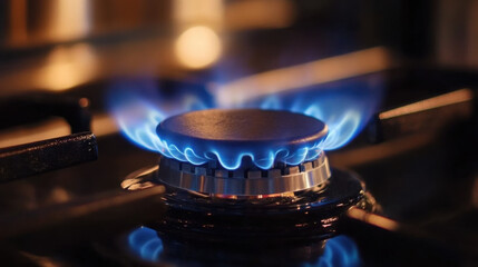 Blue Flames Emanating from a Gas Burner on a Modern Stove Top