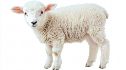 Obraz premium Adorable White Lamb Isolated on White Background for Design Projects