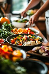 Obraz premium Buffet-style salad bar with colorful vegetables