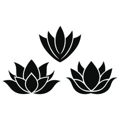 Elegant Black Lotus Flower Icons Set - Minimalist Floral Silhouettes for Design vector 