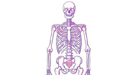 Human Skeleton Illustration with Pink and Purple Outlines