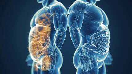 A medical visualization of hormonal impact on body composition.