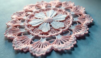 Obraz premium Intricate floral lace doily, delicate texture, closeup, macro, pattern