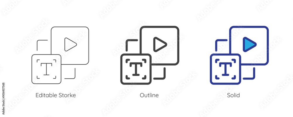 Fototapete Text to video icon. Enter prompt to AI to generate video and clip. Artificial intelligence technology concept. Icon element for app and web. Vector illustration. Editable stroke.