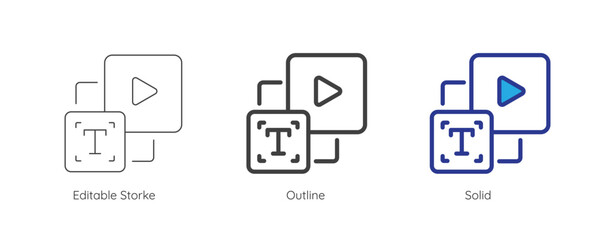 Text to video icon. Enter prompt to AI to generate video and clip. Artificial intelligence technology concept. Icon element for app and web. Vector illustration. Editable stroke.
