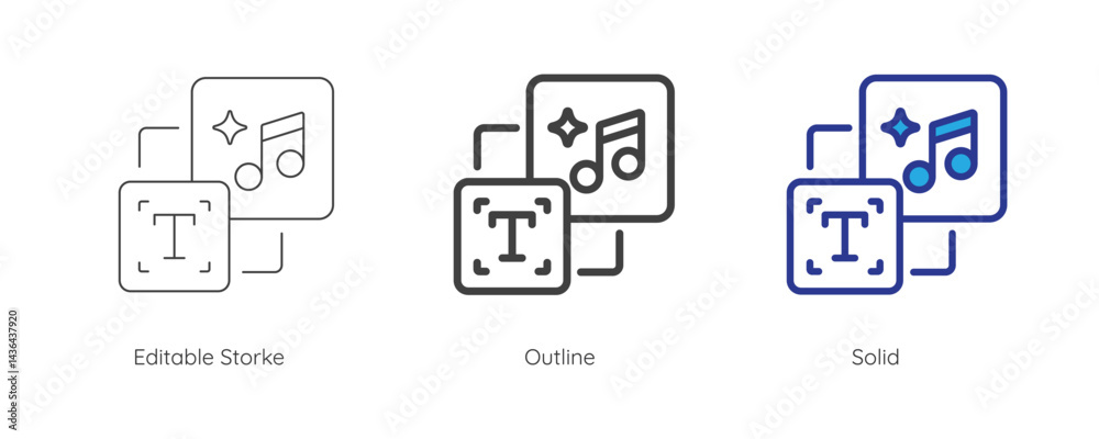 Fototapete Text to generate music icon. Enter prompt to AI to generate music and melody. Artificial intelligence technology concept. Icon element for app and web. Vector illustration. Editable stroke.