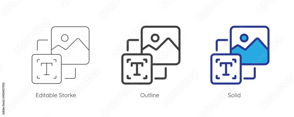 Aufkleber Text to image icon. Enter prompt to AI to generate image and artwork. Artificial intelligence technology concept. Icon element for app and web. Vector illustration. Editable stroke.
