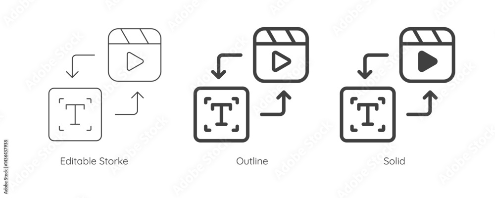 Fototapete Text to video icon. Enter prompt to AI to generate video and clip. Artificial intelligence technology concept. Icon element for app and web. Vector illustration. Editable stroke.