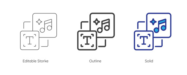 Fototapeta premium Text to generate music icon. Enter prompt to AI to generate music and melody. Artificial intelligence technology concept. Icon element for app and web. Vector illustration. Editable stroke.
