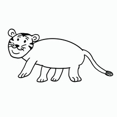 black and white line. Illustration of Cute Tiger animal Hand drawn