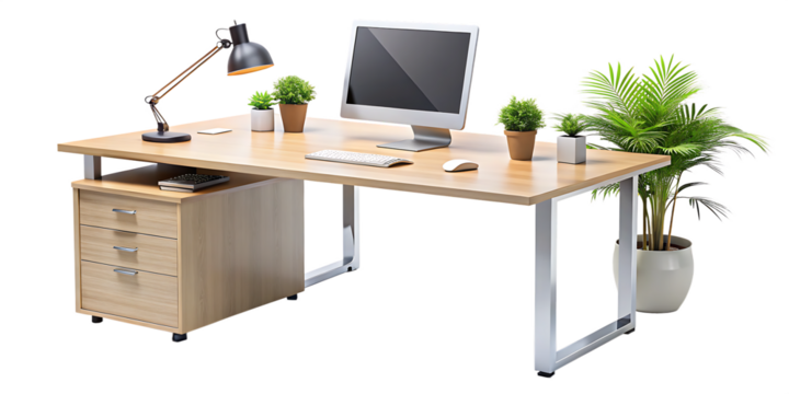 office workstation desk isolated on white background PNG