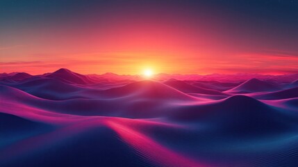 Vibrant Sunset over Rolling Hills: A Surreal Landscape