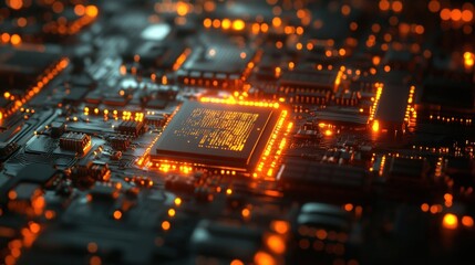 Obraz premium High-tech circuit board with glowing processor (1)