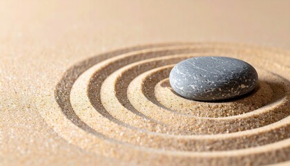 Smooth pebble placed in center of a raked sand circle