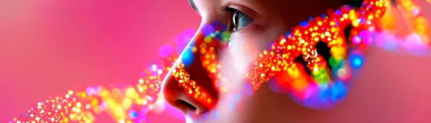 Biotechnology expert analyzing genetic data laboratory closeup shot futuristic environment side view innovation