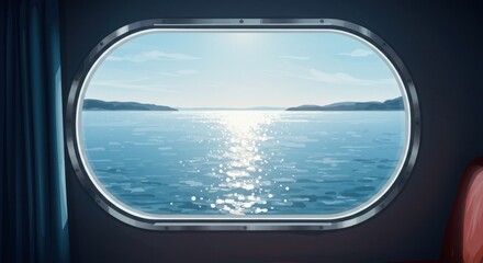 Ferry Cabin Window with Sparkling Sea at Dawn