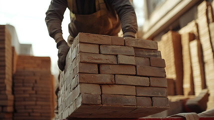 Construction Worker Stacking Bricks
