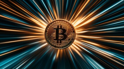 Bitcoin in focus amid neon galaxy of crypto coins | Cryptocurrency coins soaring through starry digital space