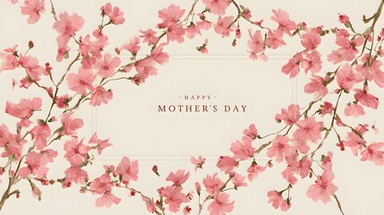Fototapeta premium Radiant Floral Banner for Mother's Day Celebrations with Elegant Pink Blossoms and Delicate Edges