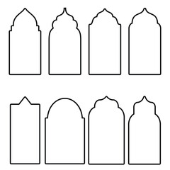 Traditional islamic window shapes in oriental style. Eid mubarak oriental mirror, arabian gate.flat Islamic door and arabic window.