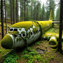 Fototapeta premium Abandoned cargo plane in a forest clearing