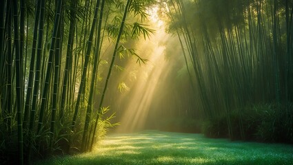 Bamboo Forest with Sunlight Stream