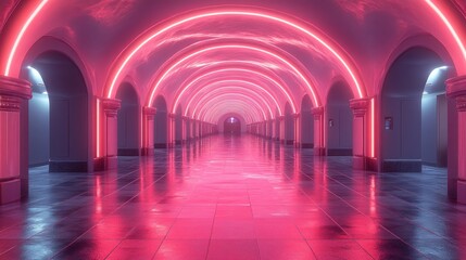 Neon Pink Archway Corridor: A Futuristic Retro Vision