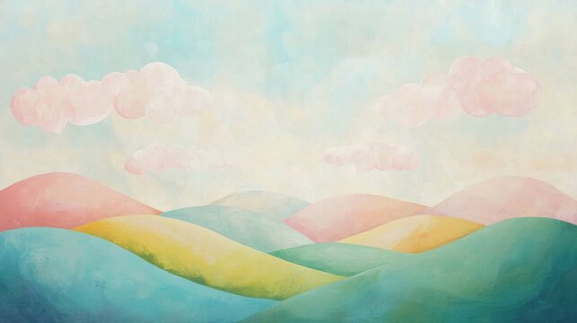 A pastel-colored rolling hills painting for a nursery