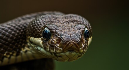 Fototapeta premium Close-Up of a Snake's Face with Shiny Scales and Vertical Pupils