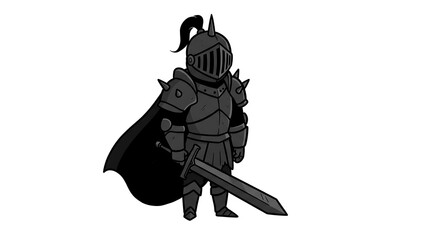 2D Cartoon Dark Knight Character with White Background