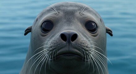 Fototapeta premium Close-up Portrait of a Curious Seal with Large Dark Eyes