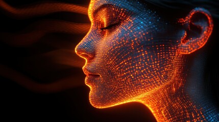 Digital woman profile, glowing face