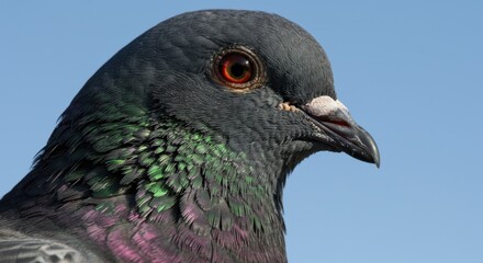 Pigeon Close-Up with Iridescent Neck Feathers
