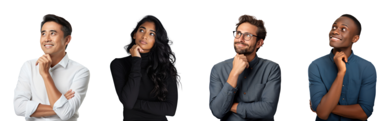 PNG Diverse thoughtful people contemplating, isolated element set on transparent background