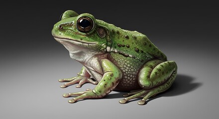 Obraz premium Green Frog Sitting Still Isolated on Gradient Background