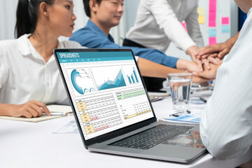 Spreadsheet document information financial startup concept. data and graphs in spreadsheet...