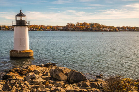 The historic Fort Pickering Lighthouse in Salem, Massachusetts on a sunny summers day in August 2024