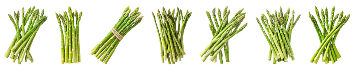 PNG Fresh green asparagus bundles, element set on transparent background