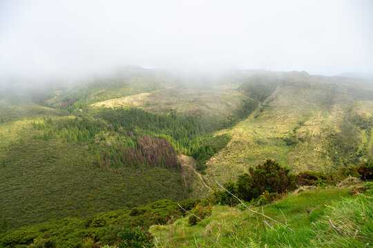 View over Rocha do Chambre on Trilho Rocha do Chambre - PRC06 on Terceira in the Azores of Portugal