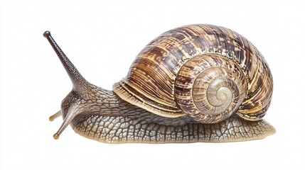 Detailed Snail with Soft Body Isolated on White Background